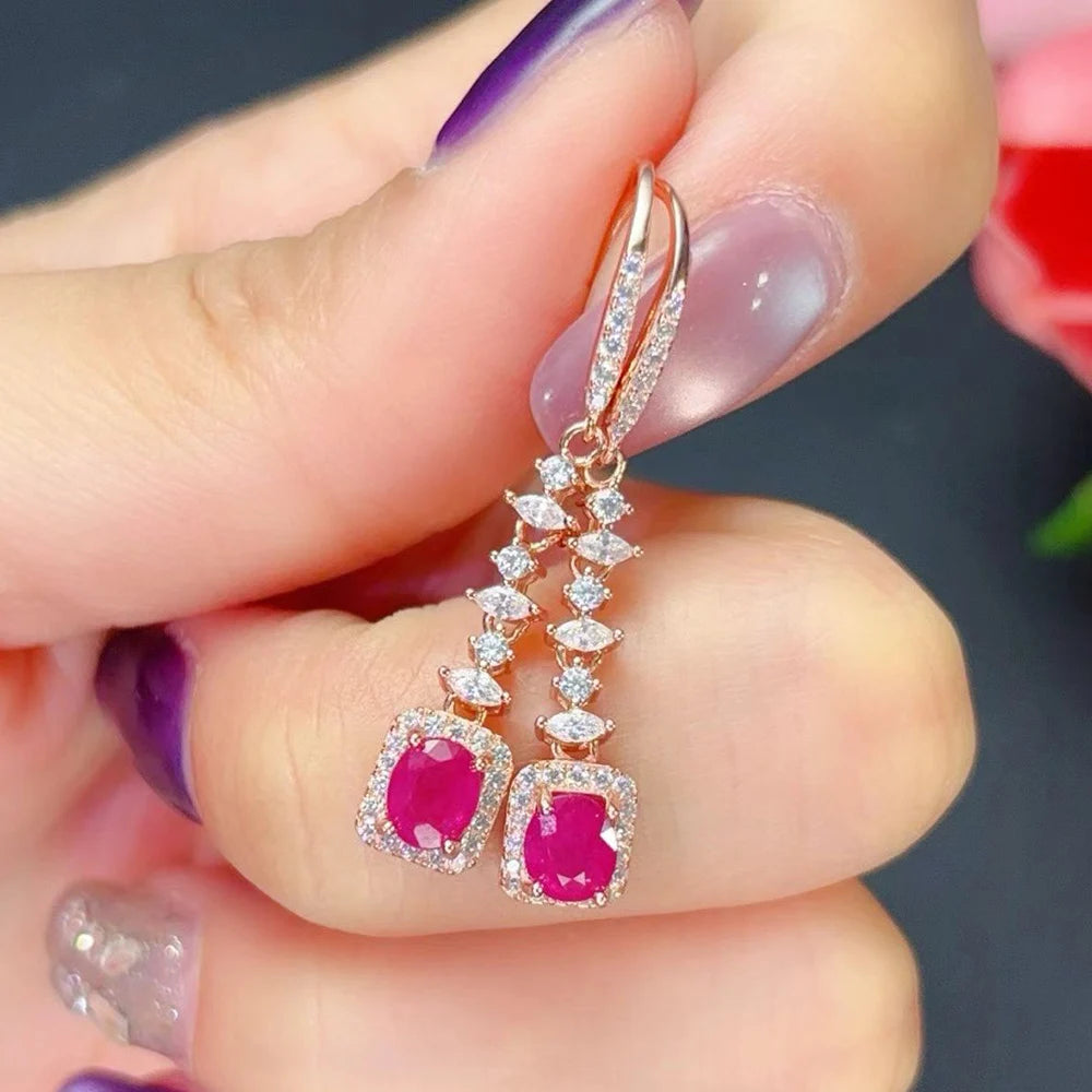 Gioiellieri Natural Ruby Drop Earrings 925 Sterling Silver July Birthstone Luxury Fine Jewelry for Women Wedding Gift