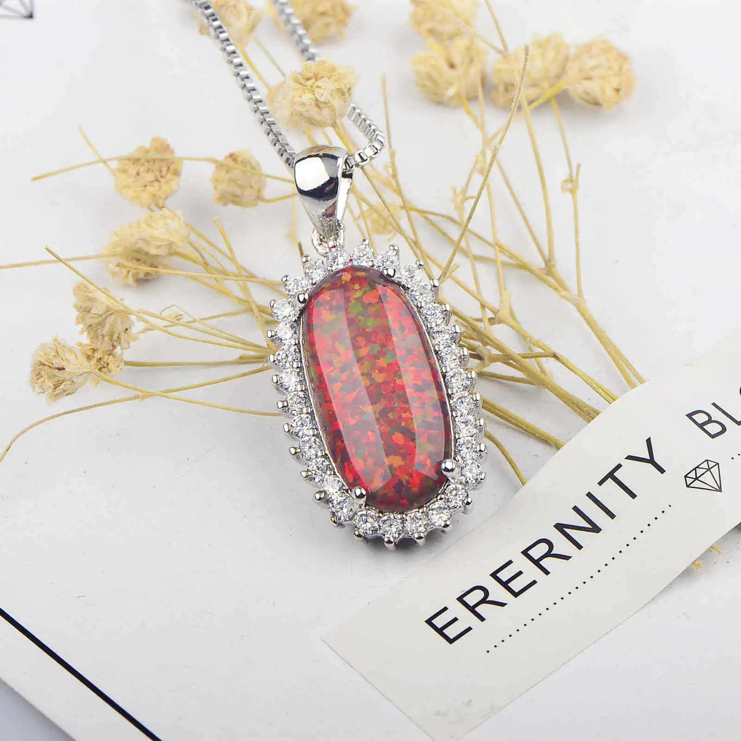Aobao Orange Rectangular Opal Pendant, Opal Necklace Jewelry Wholesale with Opal Inlay