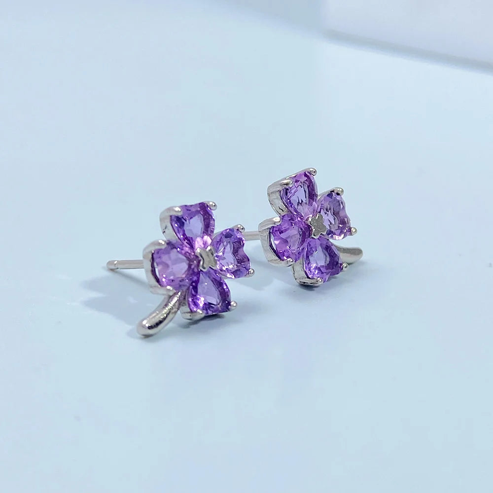 Gioiellieri Natural Amethyst Stud Earrings S925 Sterling Silver for Women Elegant February Birthstone Jewelry with Real Purple Stones Gift