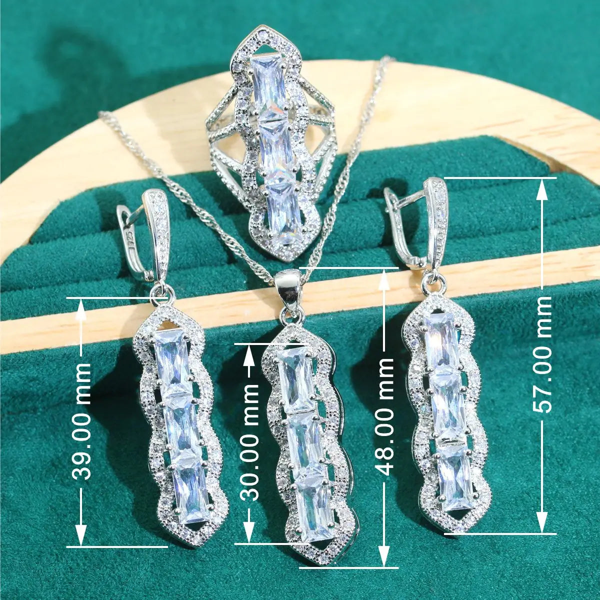 XOTICA 925 Silver Women's Set White Zircon Long Earrings Necklace Pendant Ring Bracelet for Weddings Parties Bridal Gifts-Made Alloy