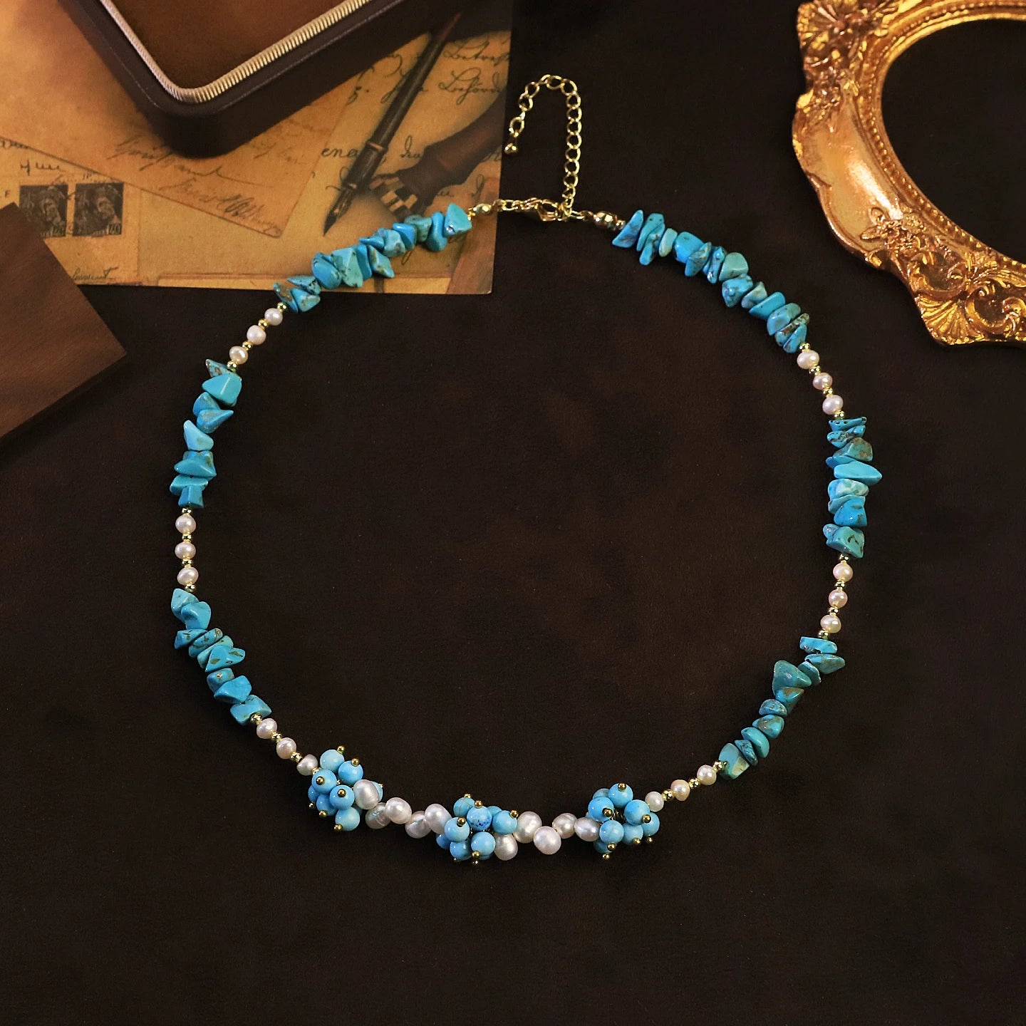 Natural Turquoise Freshwater Pearl Beaded Choker Necklace for Women Daily Wear Beach Vacation Pearl Necklace Bohemian Jewelry