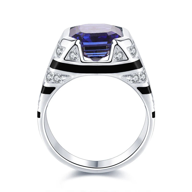 Gemfiori 2026 Hot Sale Rings for Men Father's Day Gift Lab Grown Sapphire 9k White Gold Jewelry Rings