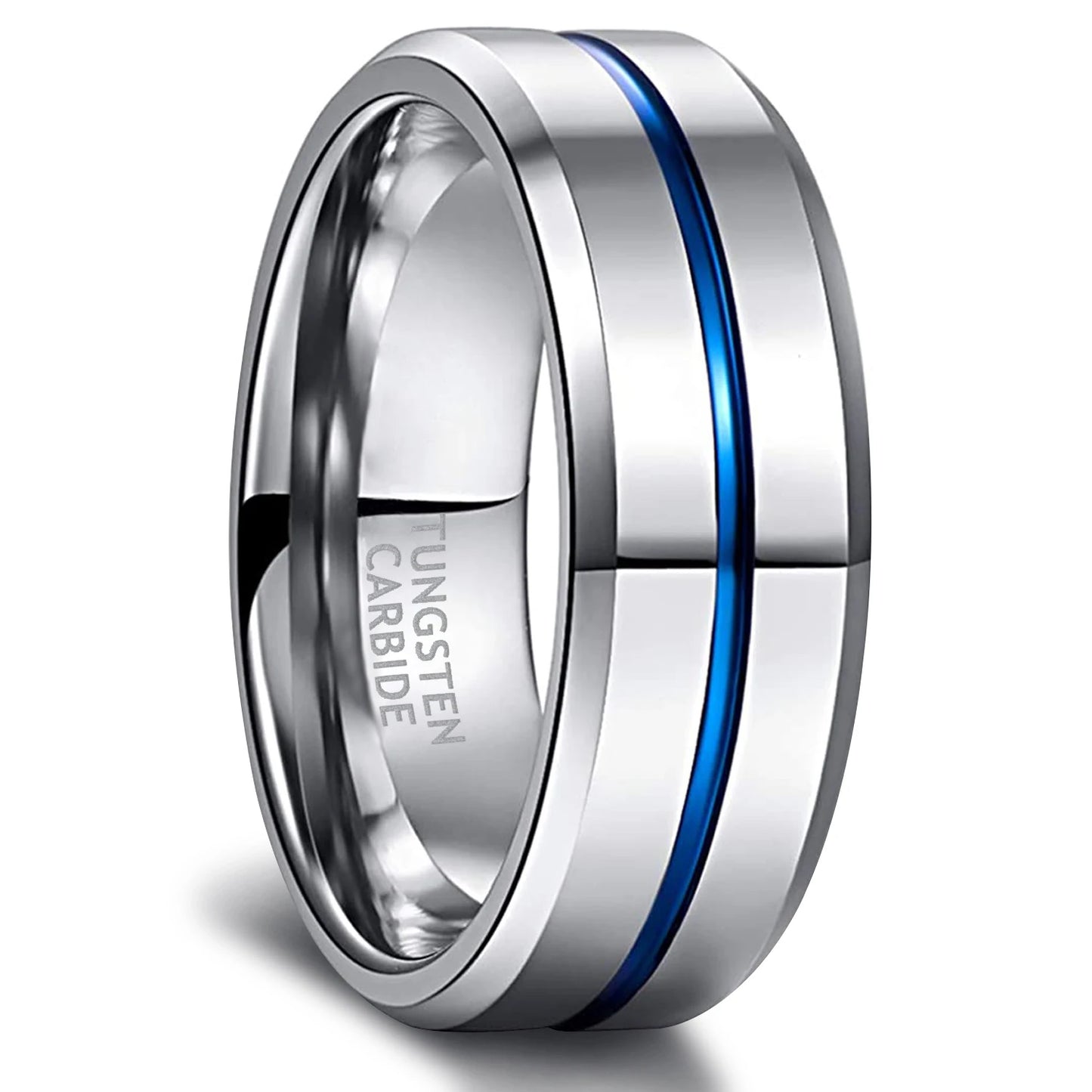 OAHLAN 8mm Black Gold Plated Tungsten Carbide Rings Blue Line Inlay Men Women Wedding Band Fashion Jewelry Customized Engraving