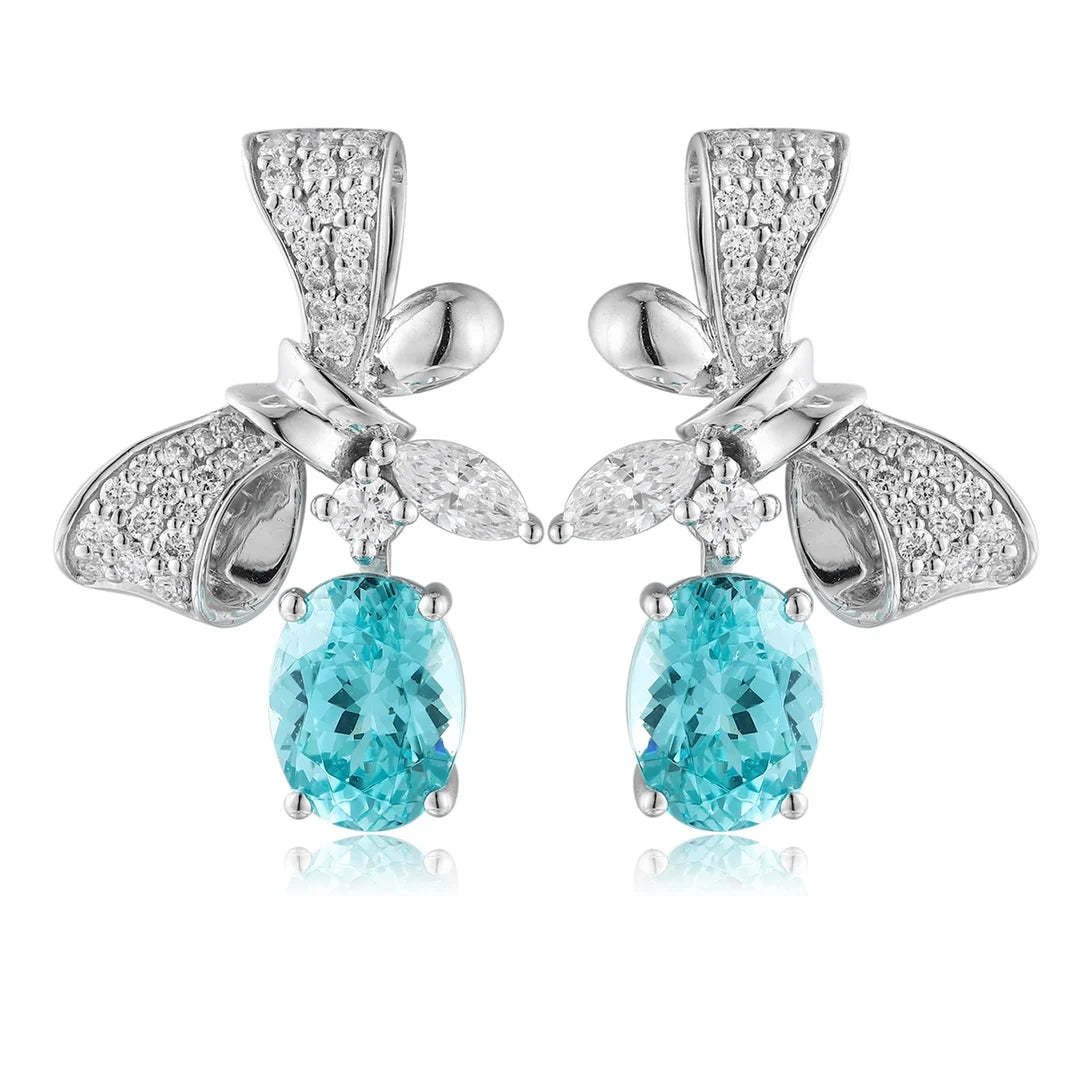 Gemfiori PT950 Lab-Grown Diamond Paraiba Geometric Trendy Drop Earrings for Wedding & Party