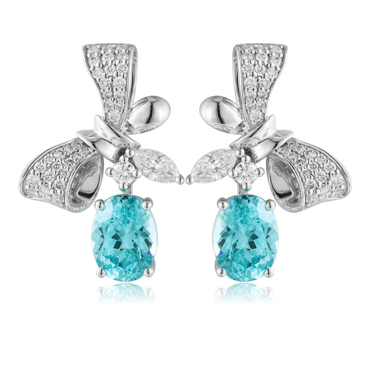Gemfiori PT950 Lab-Grown Diamond Paraiba Geometric Trendy Drop Earrings for Wedding & Party