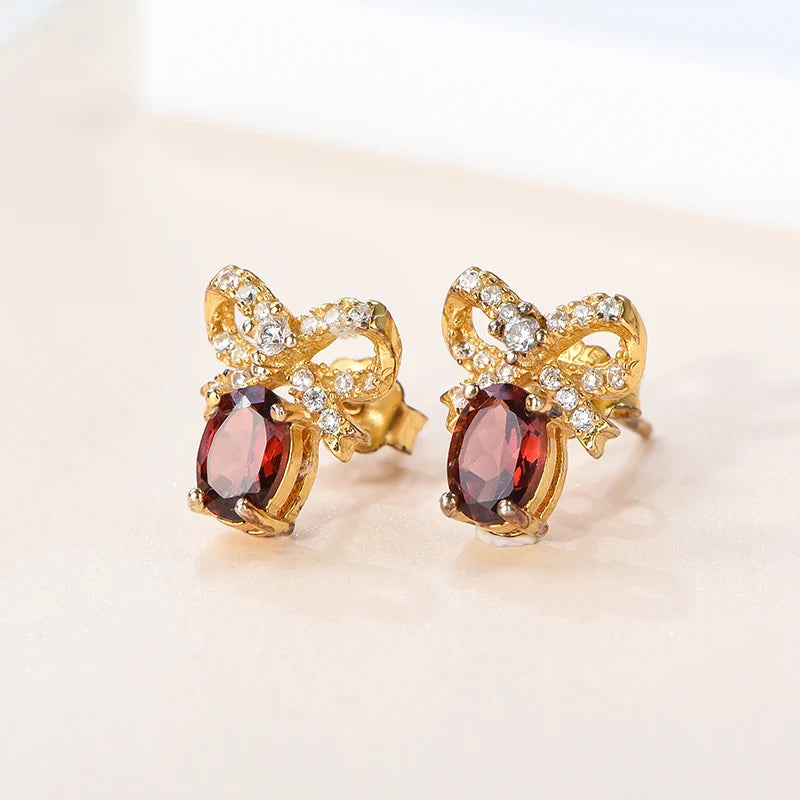Gioiellieri Elegant Natural Garnet Stud Earrings, Gift Box Packed, Perfect Women's Day/Christmas Gift