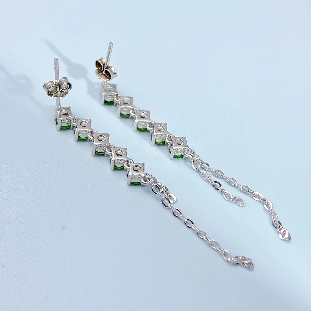 Gioiellieri Natural Chrome Diopside Silver Earrings S925 Sterling Silver Dangle Earrings for Women Fine Jewelry May Birthstone Wedding