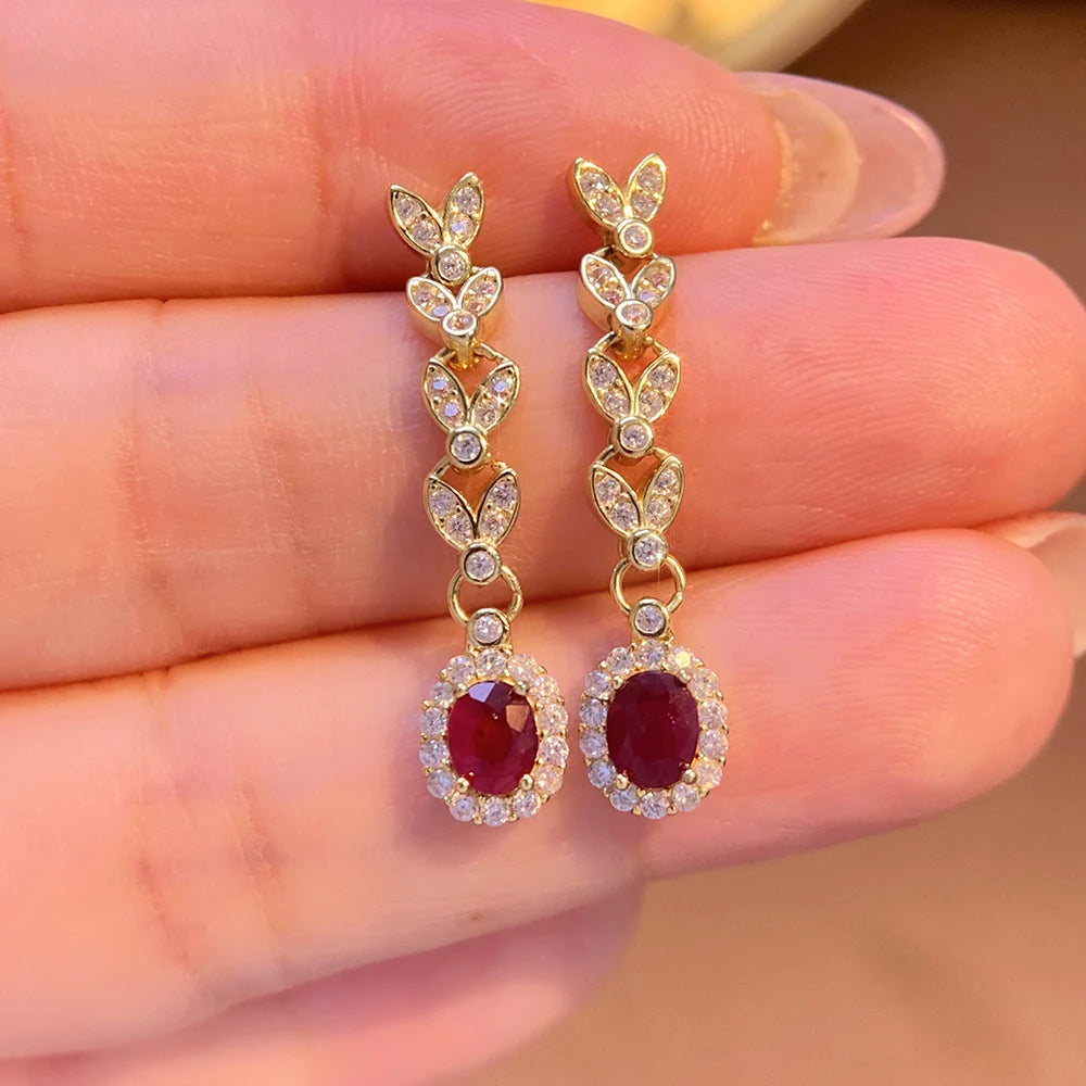 Gioiellieri Dainty Natural Ruby Drop Earrings 925 Silver Luxury Minimalist Claw Setting Yashiman Women's Third Party Appraisal