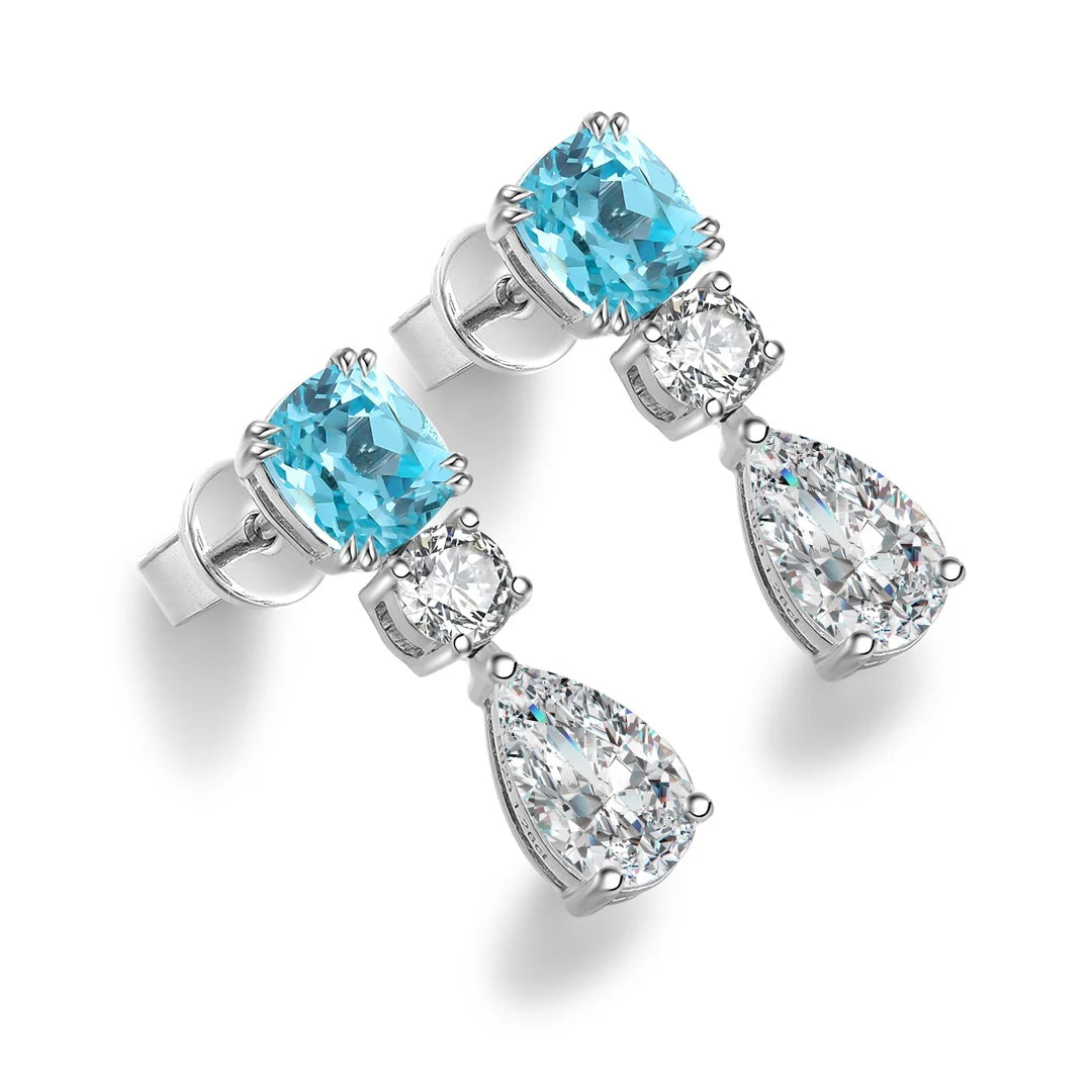 Gemfiori Anster High Quality S925 Lab Grown Paraiba Earring Stud Dainty Gemstone Stud Earrings for Women Daily Wear Gift