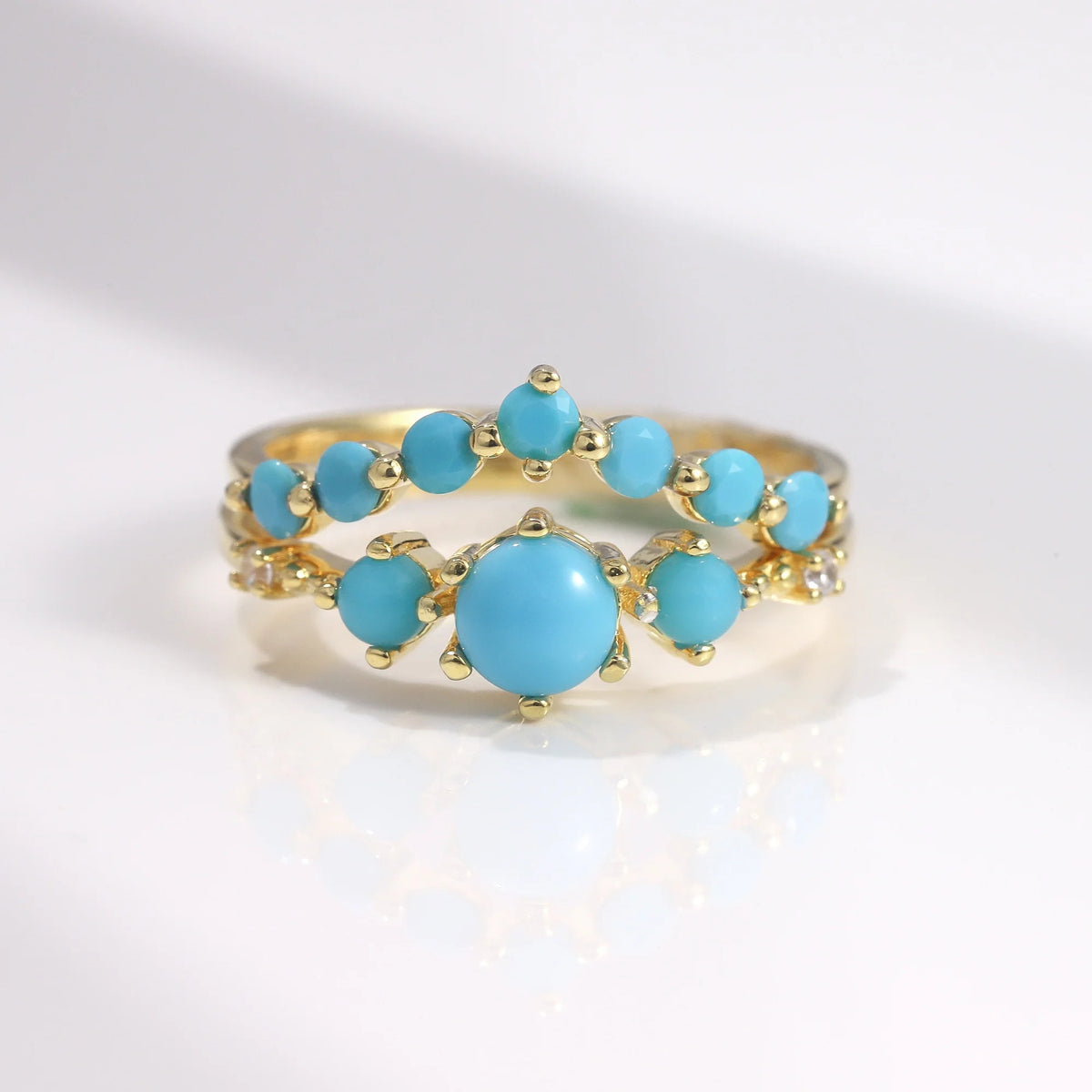 ArtistA Abiding Light Luxury Cluster Zirconia Synthetic Turquoise Gemstone 925 Silver Wedding Engagement Ring Set