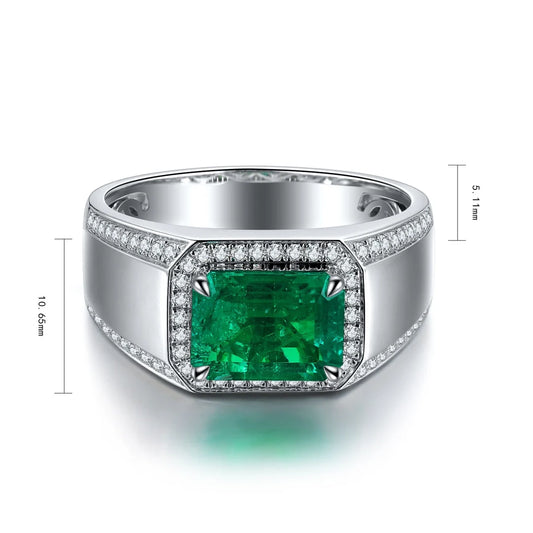 Gemfiori High Quality Affordable Price Handmade Men Rings Lab Created Emerald Ring 6ct Diamonds Gifts for Man Fathers Day