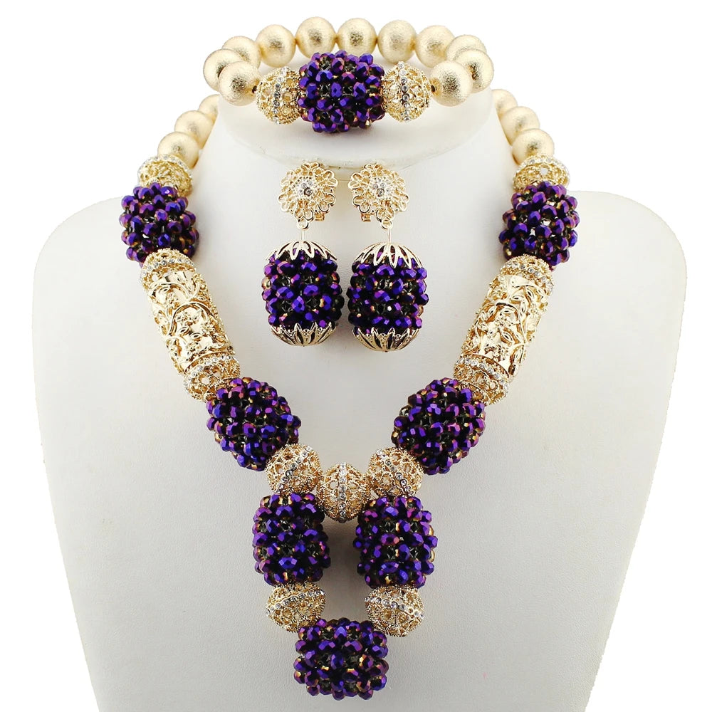 Zhuerrui Striking African Red Crystal Bead Jewelry Set Floral Design Nigerian Bridal Necklace Perfect for Engagement YL70
