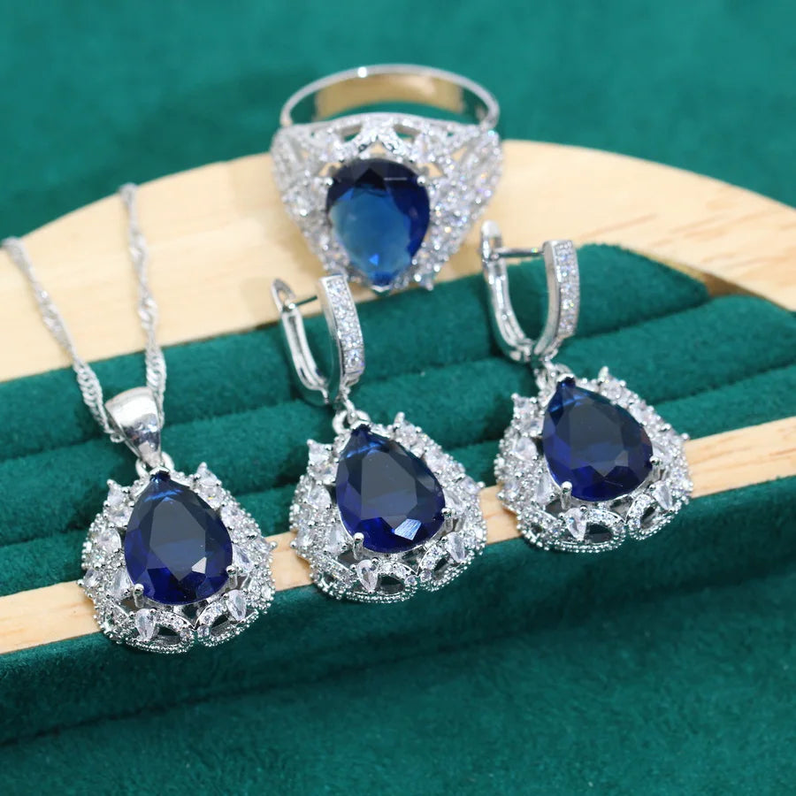XOTICA AAA 925 Silver Women's Jewelry Set with Zircon Classic Style Wedding Bridal Earrings Necklace Pendant Ring for Party Dating Gift