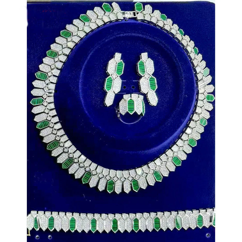 Middle Eastern Luxury Gold Jewelry Set with White Shell Black Agate Cubic Zirconia Chocker Necklace Earring Ring Bracelet Sets