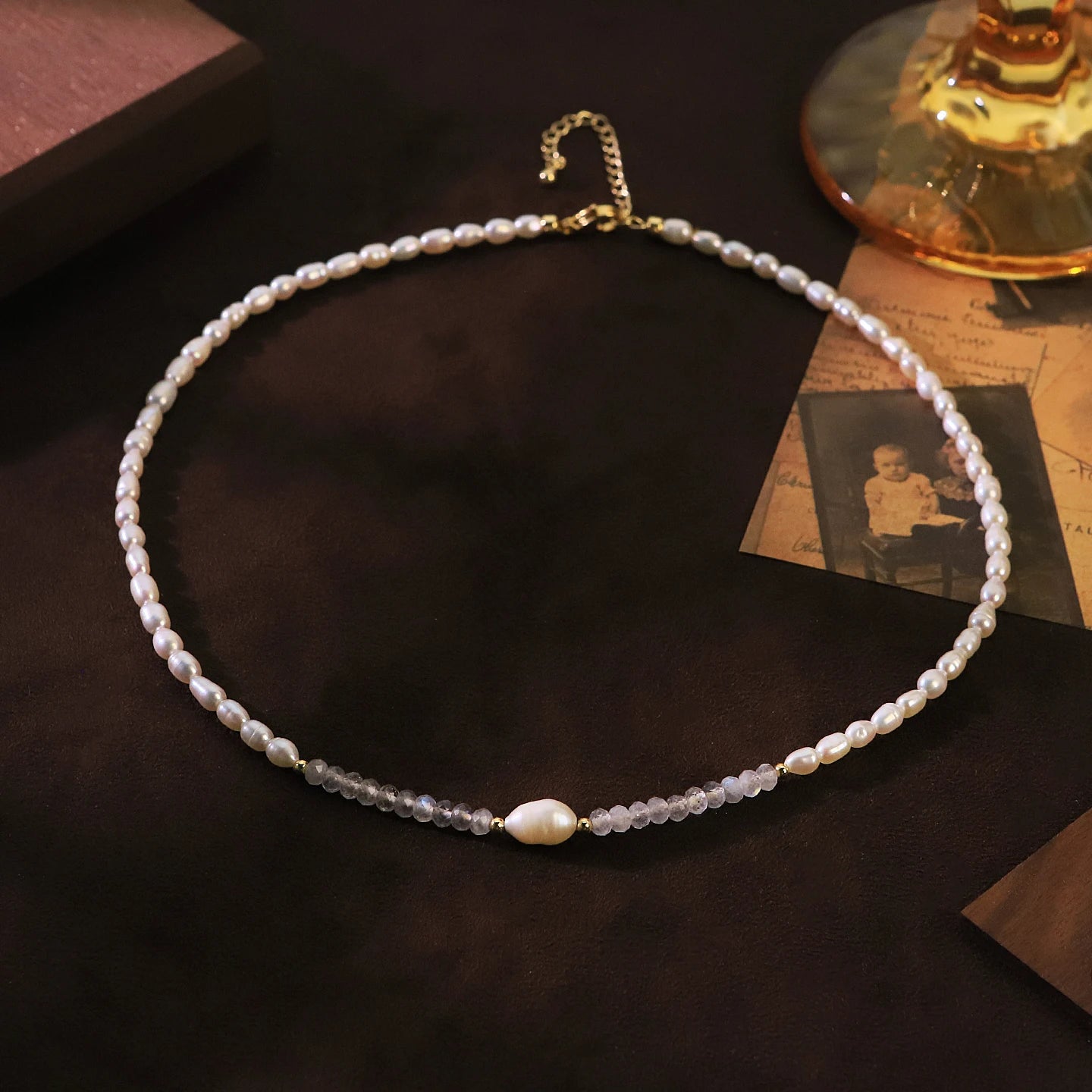 Natural Freshwater Pearl Moonstone Beaded Necklace for Women Daily Wedding Gift Dainty Bridal Choker Necklace Fashion Jewelry