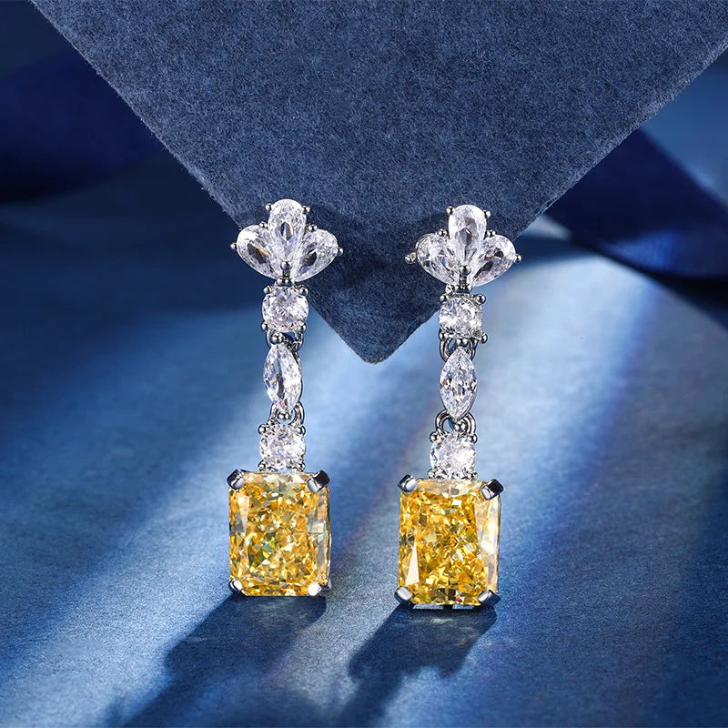 Gemfiori New square Earrings Fashionable Exquisite Super fairy Simple Pendant Ring Retro Long Jewelry Set