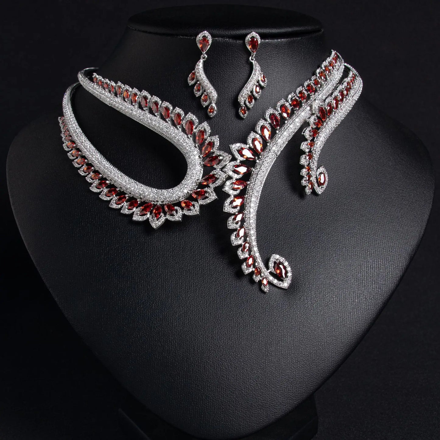 Luxury Cubic Zirconia Yellow Clear Green Red Water Drop CZ Necklace Earring Set for Women Bridal Nigeria Wedding Party Gifts