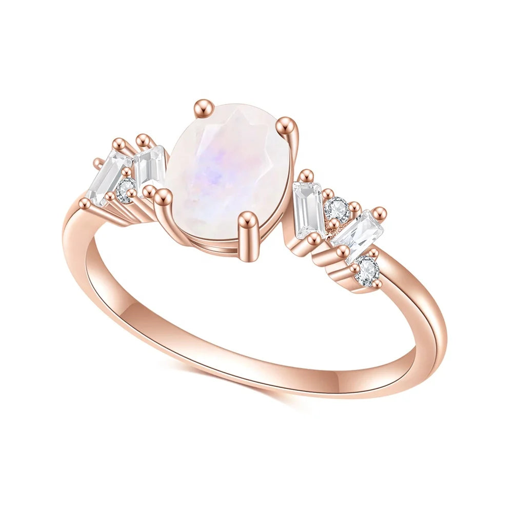 Gemfiori Abiding Fine Jewelry Delicate Fashion Rainbow Milky Moonstone Gemstone Ring Jewelry for Women