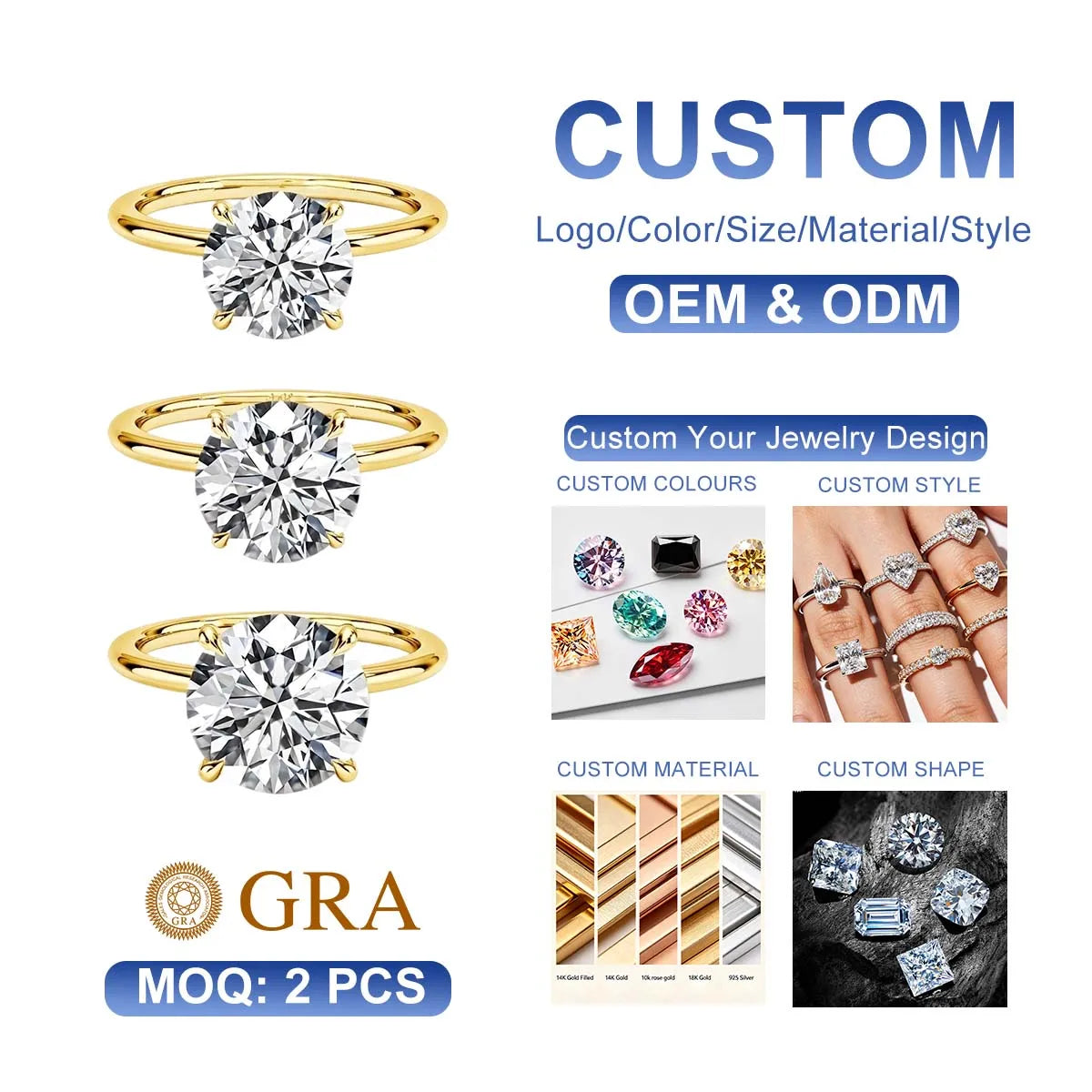Gioiellieri 14K Gold Jewelry Maker 1 Carat 2 Carat 3 Carat Moissanite Diamond Hollow Gold Rings Woman Engagement Gift