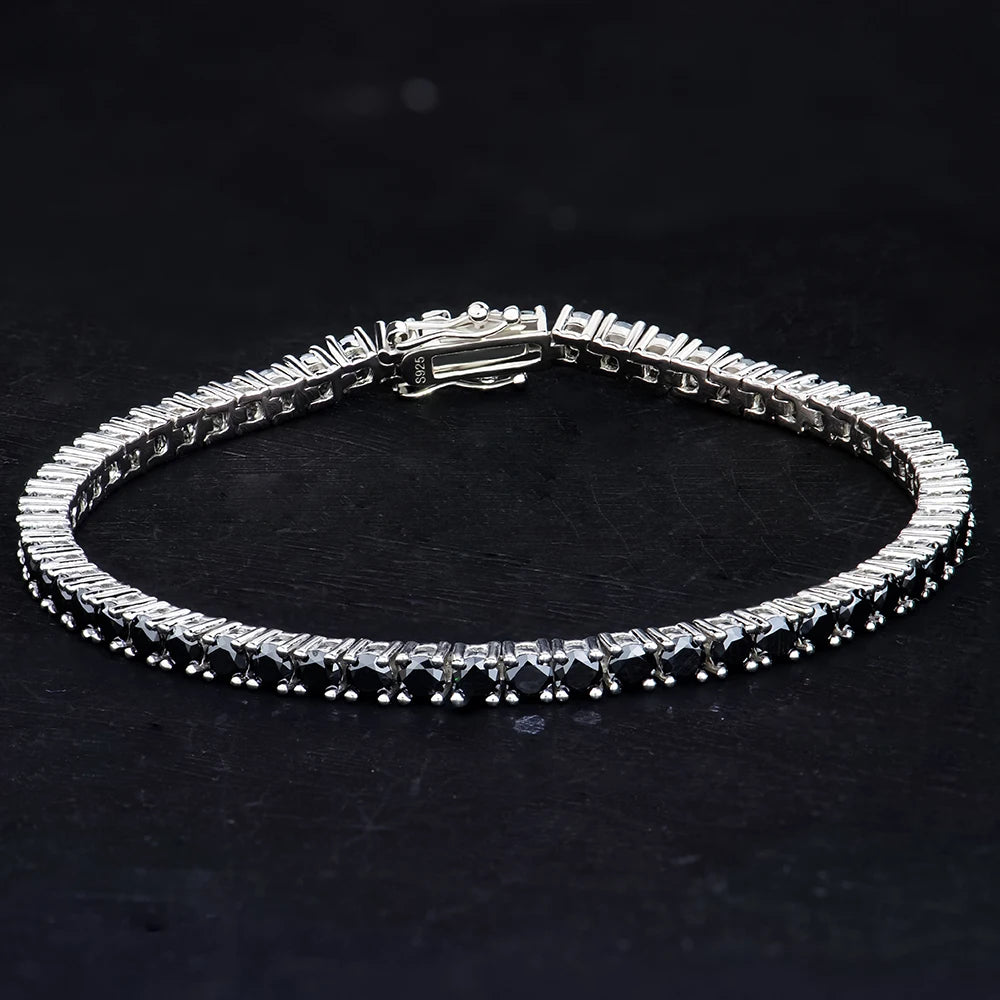 925 Silver HipHop Style Tennis Bracelet Black Rhodium Plated Black  VVS Moissanite Tennis Chain for Gift