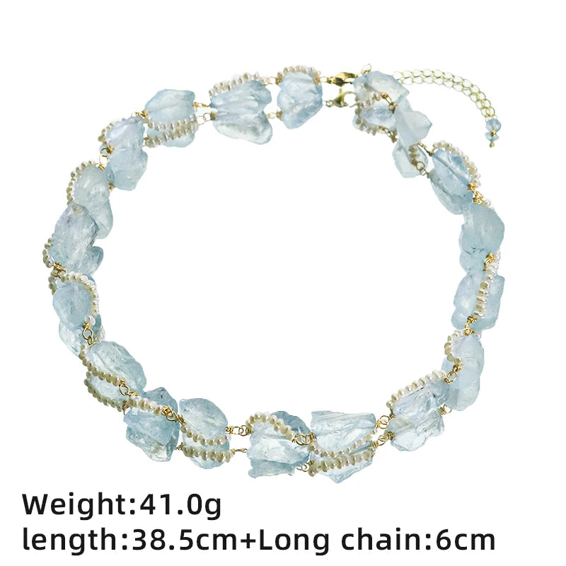 Natural Freshwater Pearl Aquamarine Jewelry Set for Women Dating Daily Party Gift Pearl Jewelry Set Ocean Style Dainty Jewelry