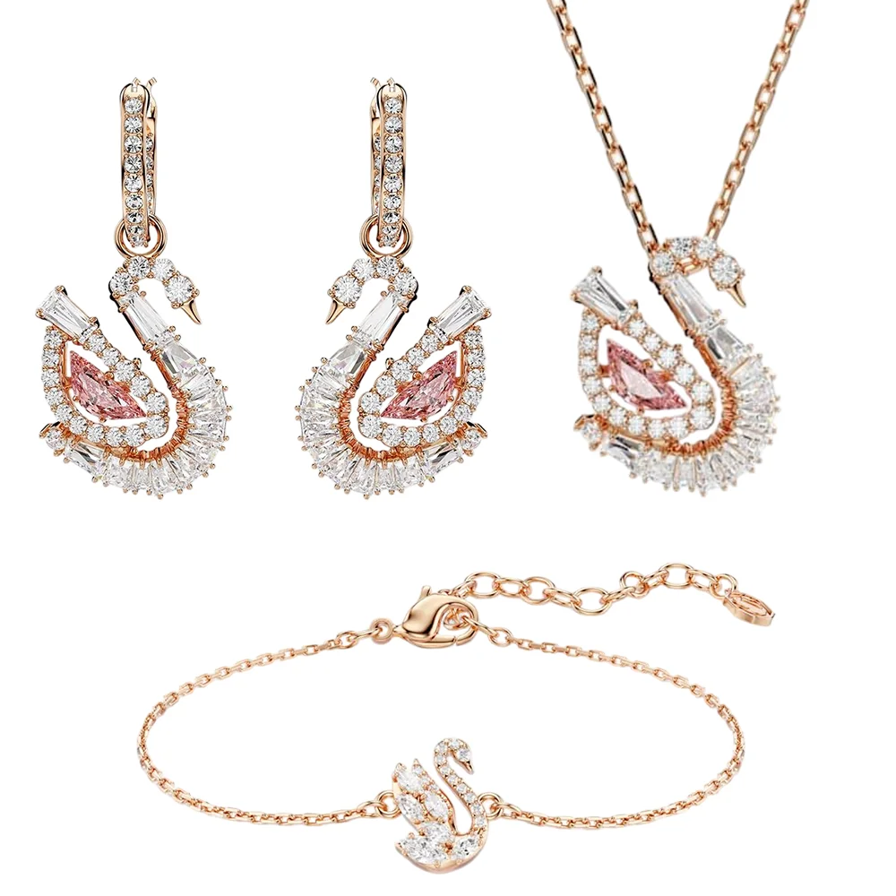 S&S Vintage Copper Dainty Swan Wing Combo Set Necklace Dangle Earrings Ring Matching Gift for Young Women Wedding Anniversary