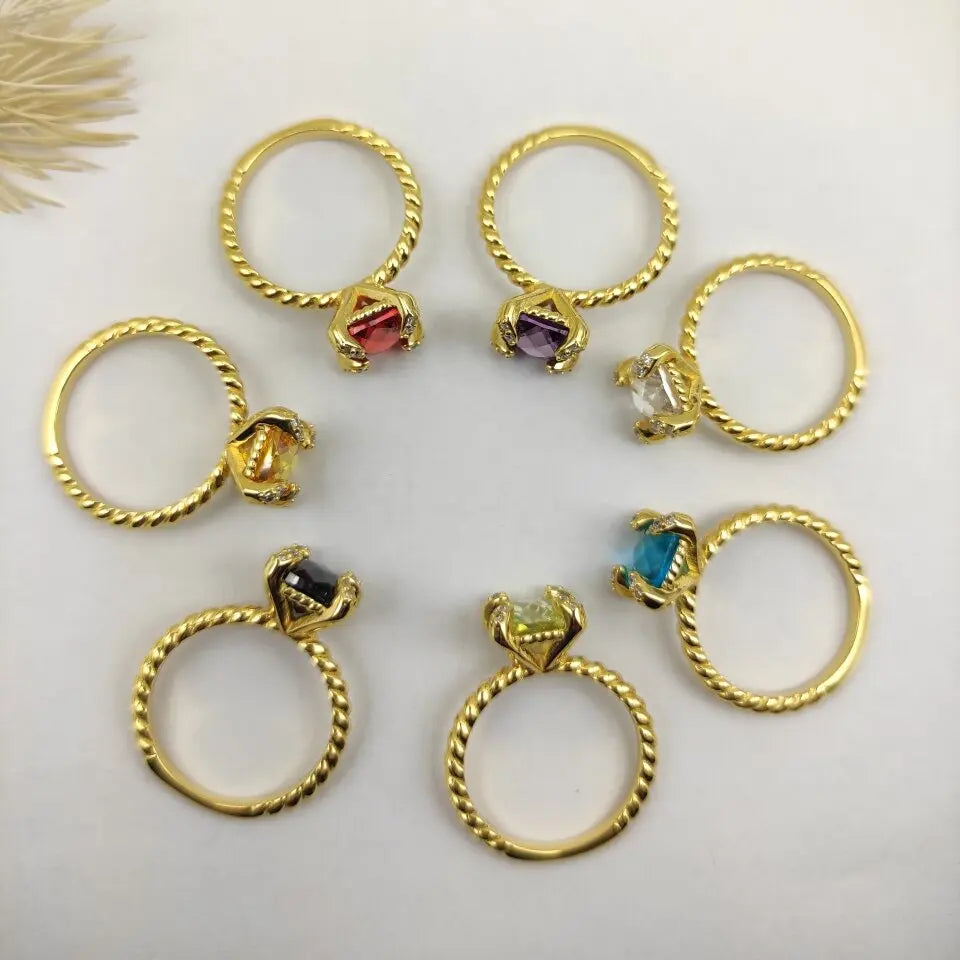 FASHIONISTA DY High-Quality Silver-Plated Diamond-Set Rings, Gold-Plated Colored Gemstone-Set Rings, Jewelry