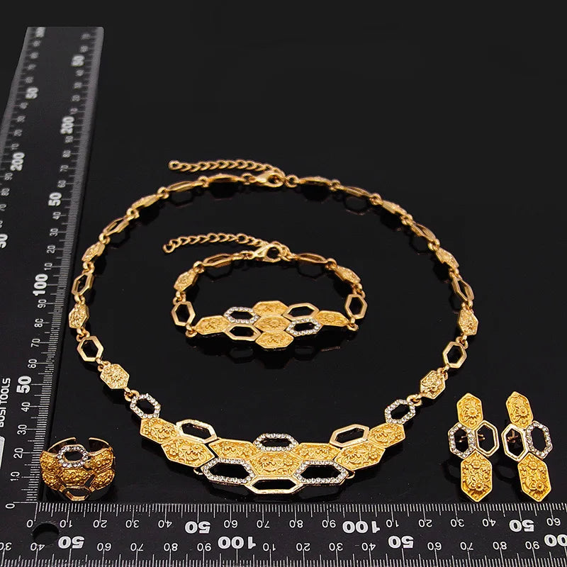 Zhuerrui Big Teddy Bear I Love You Xoxo Jewelry Set Hug and Kiss Jewellery Set Wedding 18K Gold Plated Women's Jewelry Set