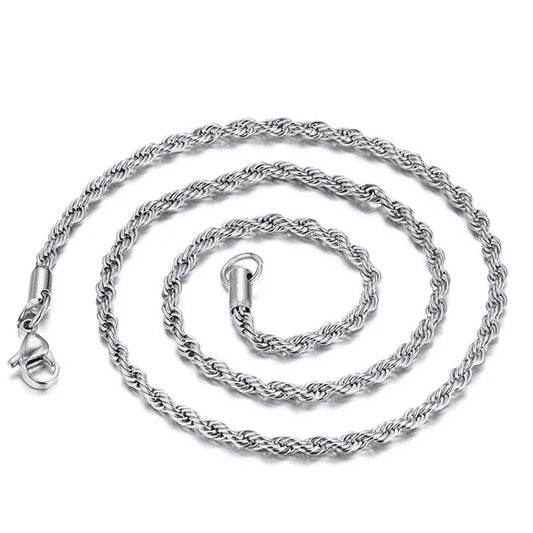 OAHLAN Fashion Jewelry Hip-Hop Style Silver / Gold Plated Twisted Rope Chain Stainless Steel Necklace with Clasp for Men Women