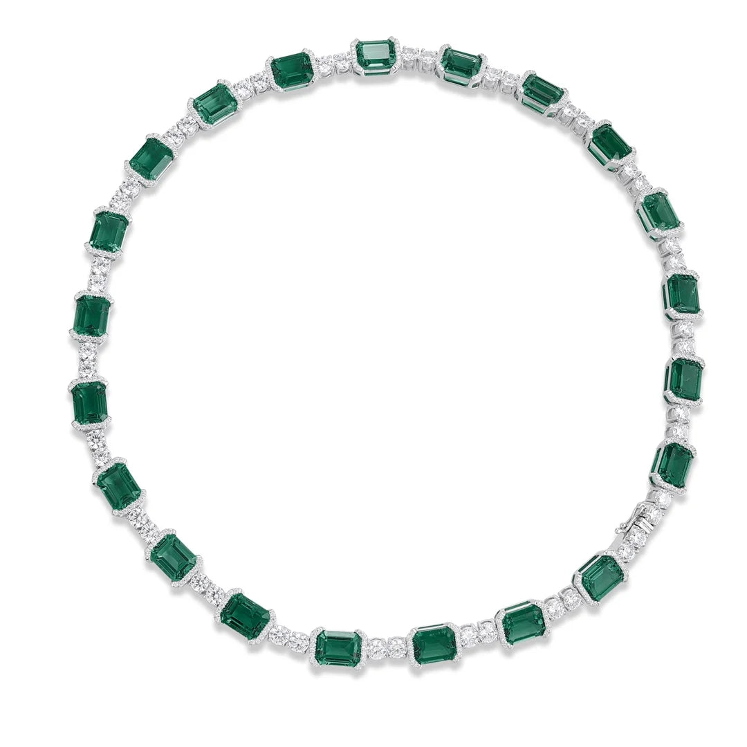 Gemfiori Anster Luxury 925 Sliver Lab Grown Emerald Pendant Necklace Emerald Cut Shape for Wedding Gift Party Engagement Anniversary