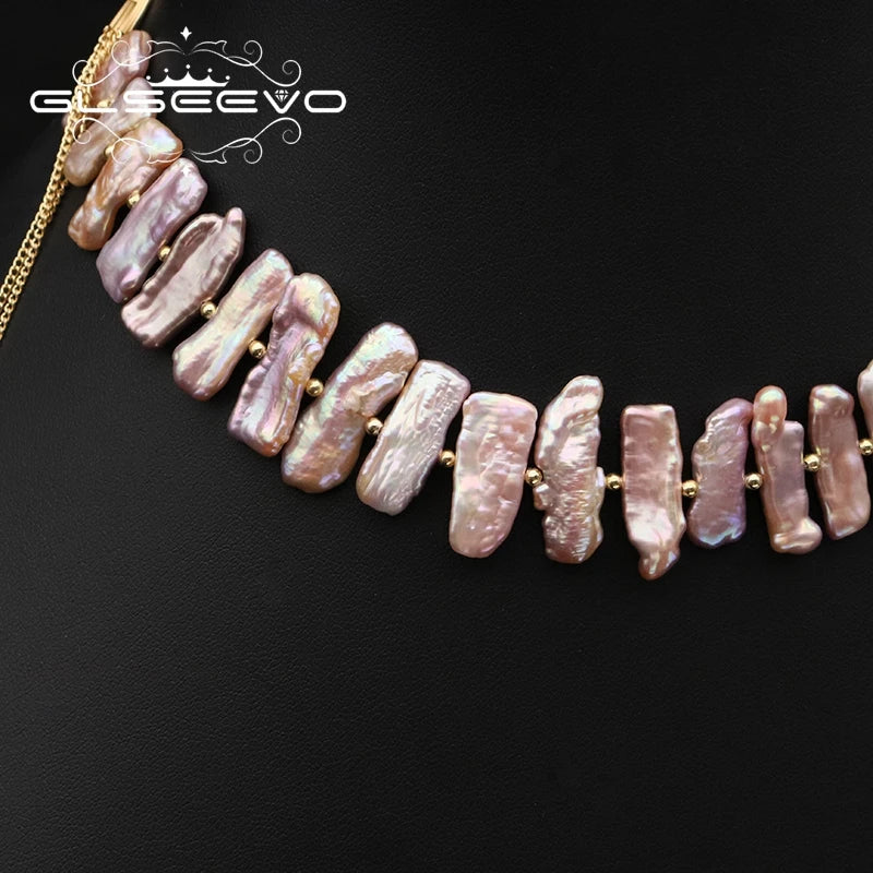 Natural Freshwater Baroque Purple Pearl Necklace Brass 18k Gold Plated Handmade Charm Necklace for Friends Party Gift Jewelry