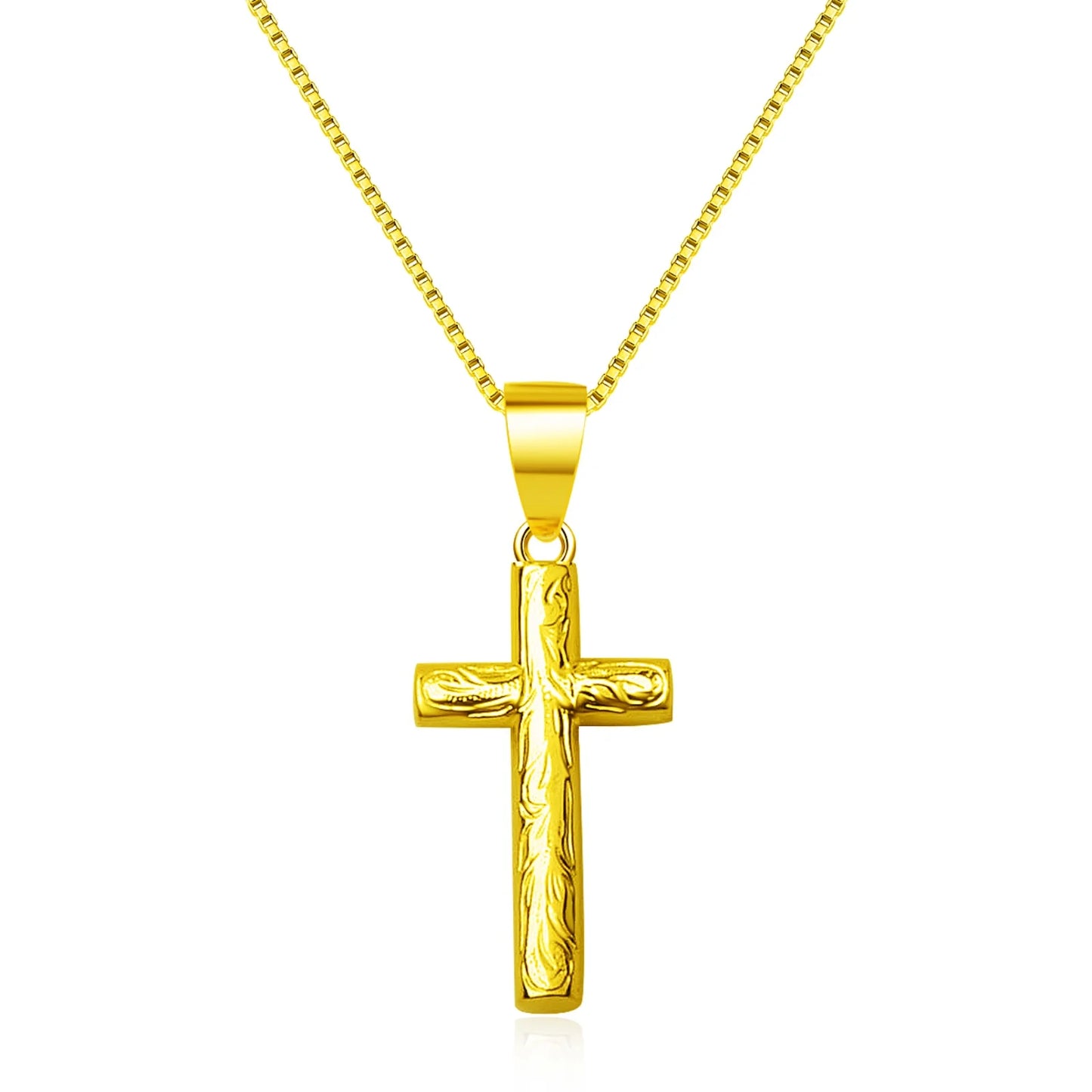 Gold Textured Cross Pendant | Christian Fashion Necklace