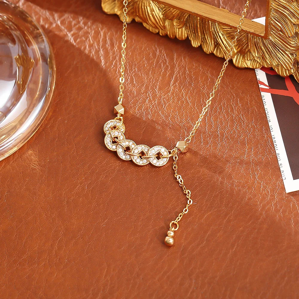 Five Emperors' Coin Pendant Necklace & Earrings | New Chinese Style Real Gold Plated Lucky Jewellery