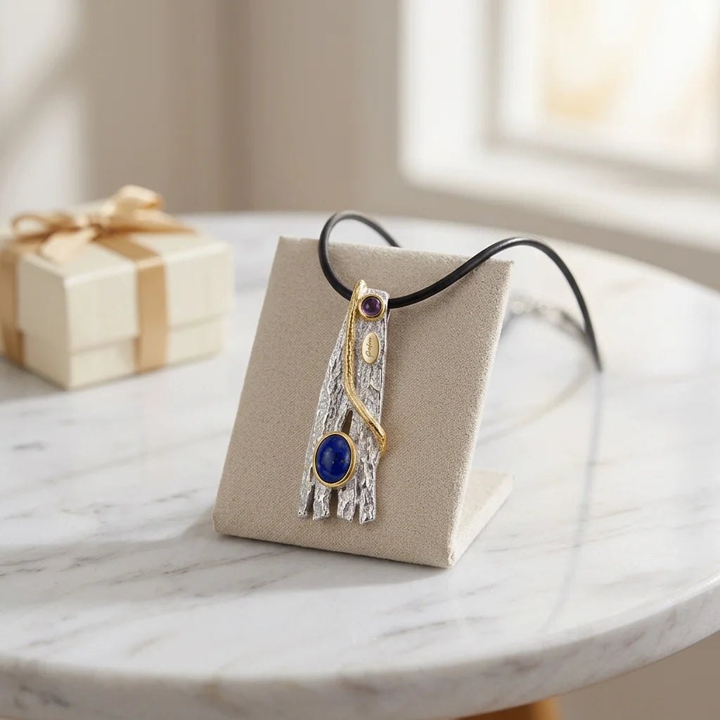 Handmade New Design 925 Sterling Silver Lapis Charm Pendant with 18K Gold Plated for Women's Party Occasion
