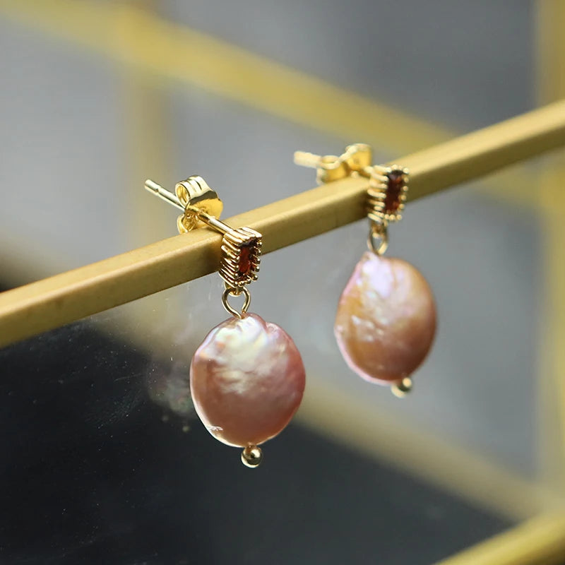 925 Silver High Sense Simple Pink Baroque Pearl Elegance Drop Earrings White Zircon for Women Fashion Wedding Jewelry