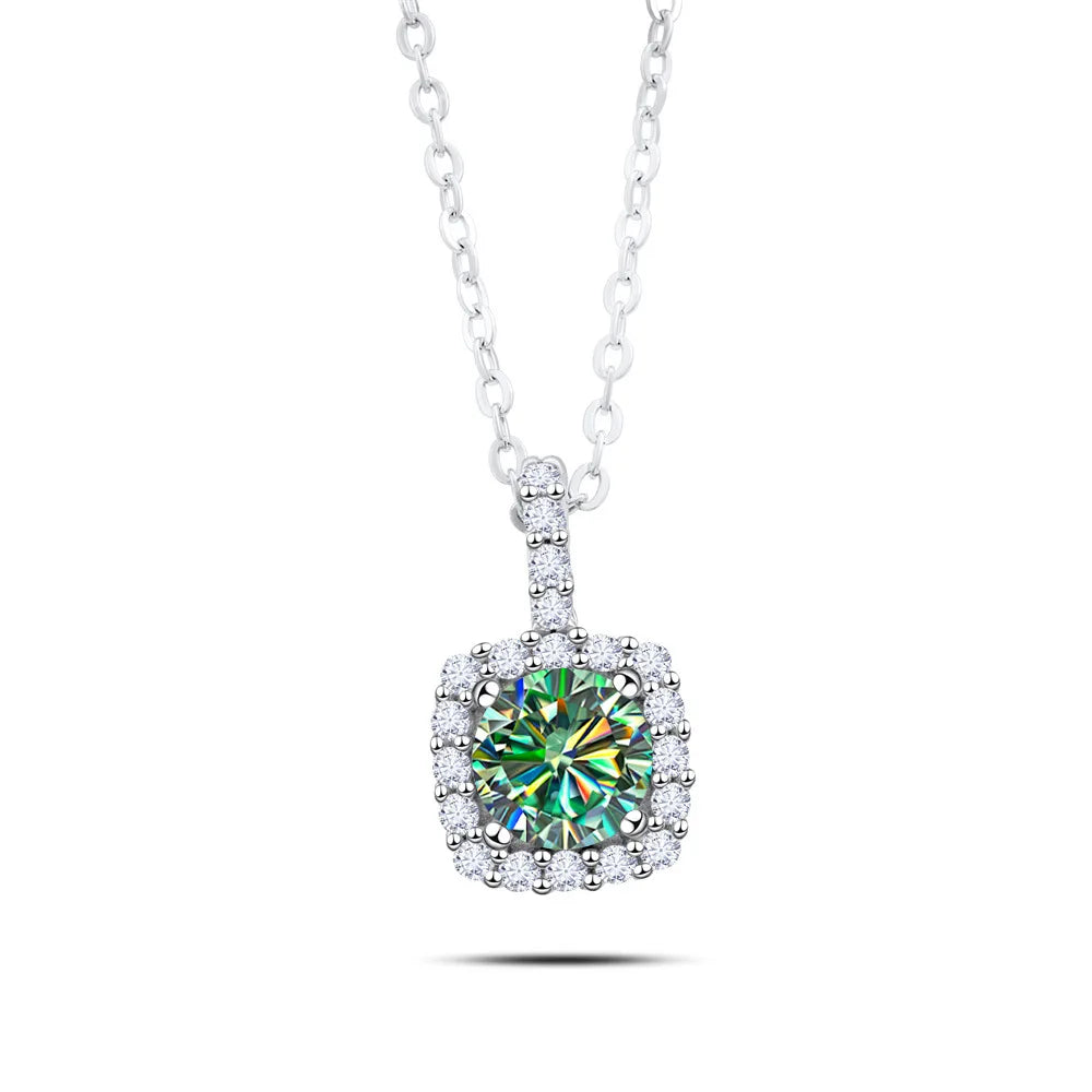Factory 925 Sterling Silver Square Bezel Set Round Cut 1ct VVS GRA Colored Moissanite Jewelry Trendy Women Necklace Jewellry