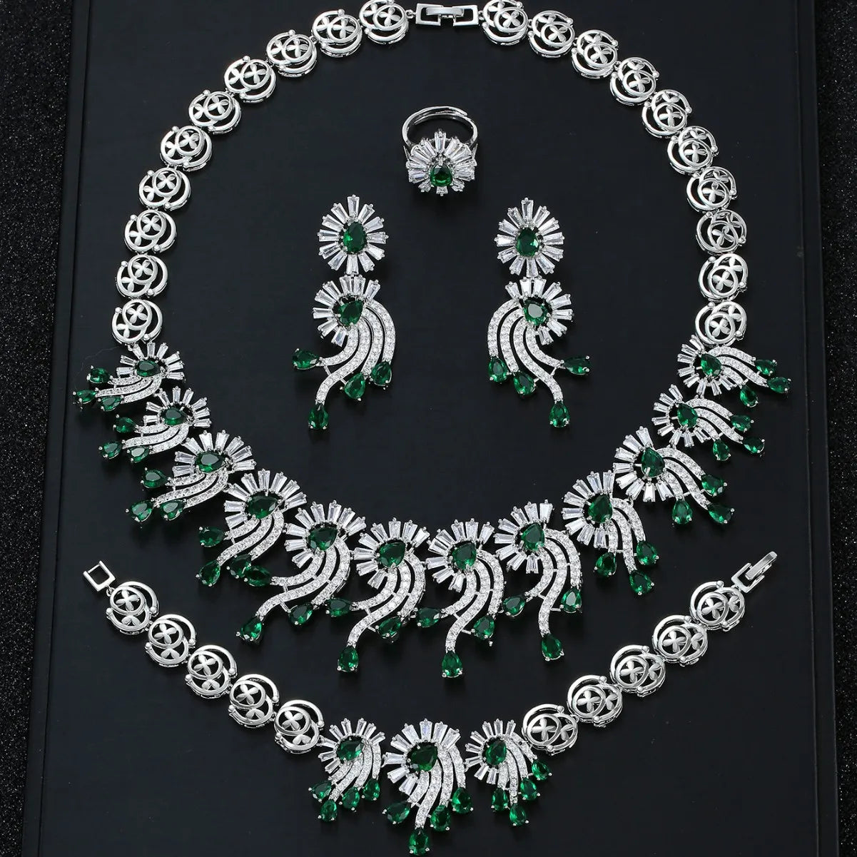 New Arrival Copper Flower Women Luxury Jewellery Rhodium Plated Bridal Wedding Jewelry Set
