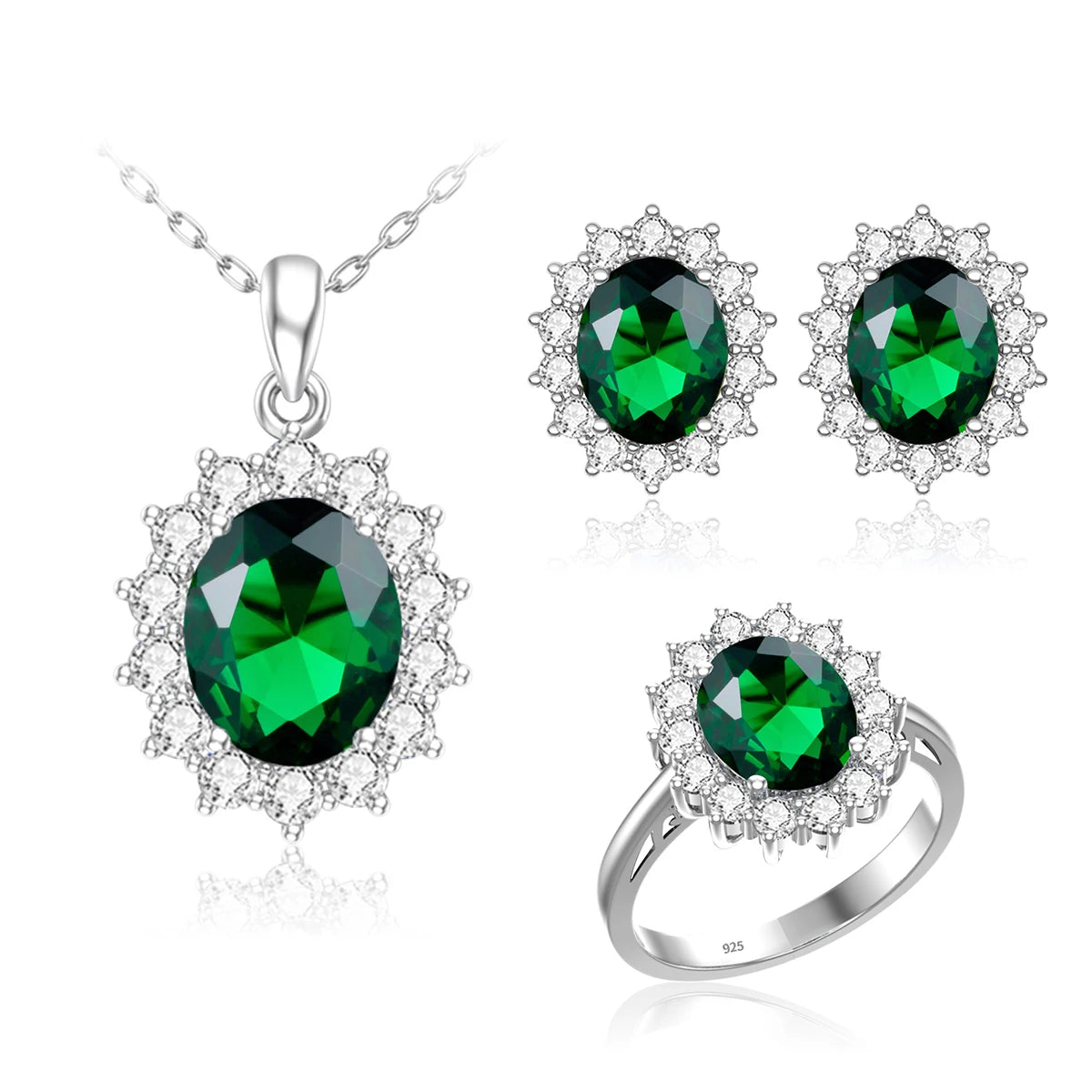 ArtistA Luxury Bridal Jewelry Set 925 Sterling Silver Sapphire Halo Ring Earrings Pendant for Women's Wedding Jewelry