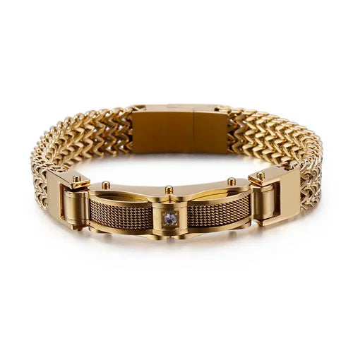 KALEN 210*13mm Stainless Steel Zircon Gold Chain Charm Bracelets for Men