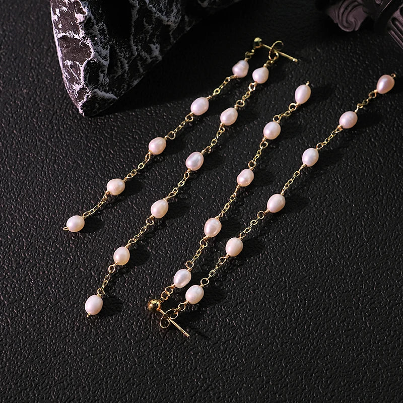 Natural Freshwater Pearl Copper Bead Chain Earrings Handmade Design Earrings Banquet Wife Women's Jewelry GE1732