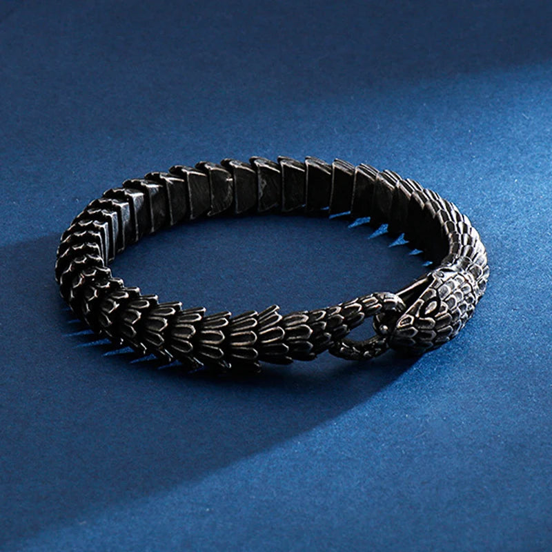 REBEL New Gothic Geometric Chain Link Men's Stainless Steel Bracelet Snake Lion's Head Skull Tarnish Free Waterproof Hip Hop Micro