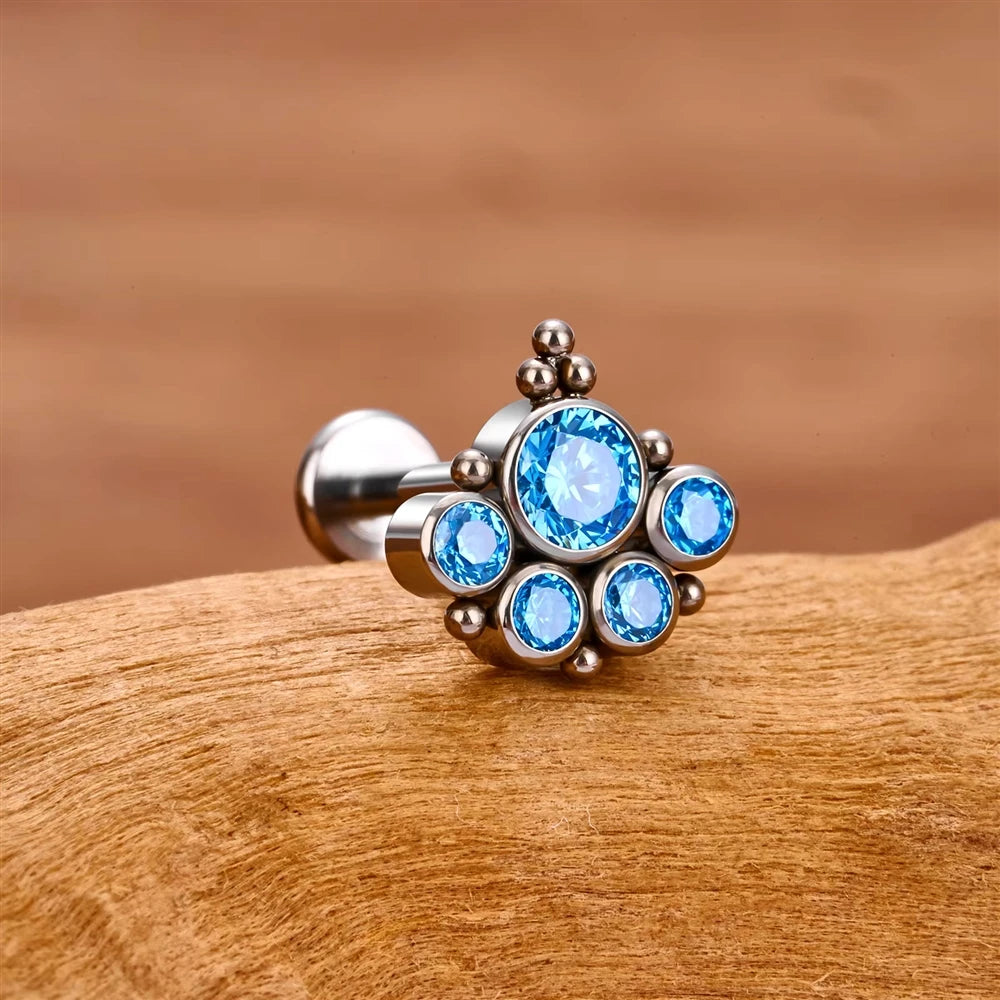 G23 ASTM F136 Titanium Ring CZ Colorful Zircon Lip Ear Claw Spiral Ear Studs Opal Nose Studs Earrings Body Piercing Jewelry