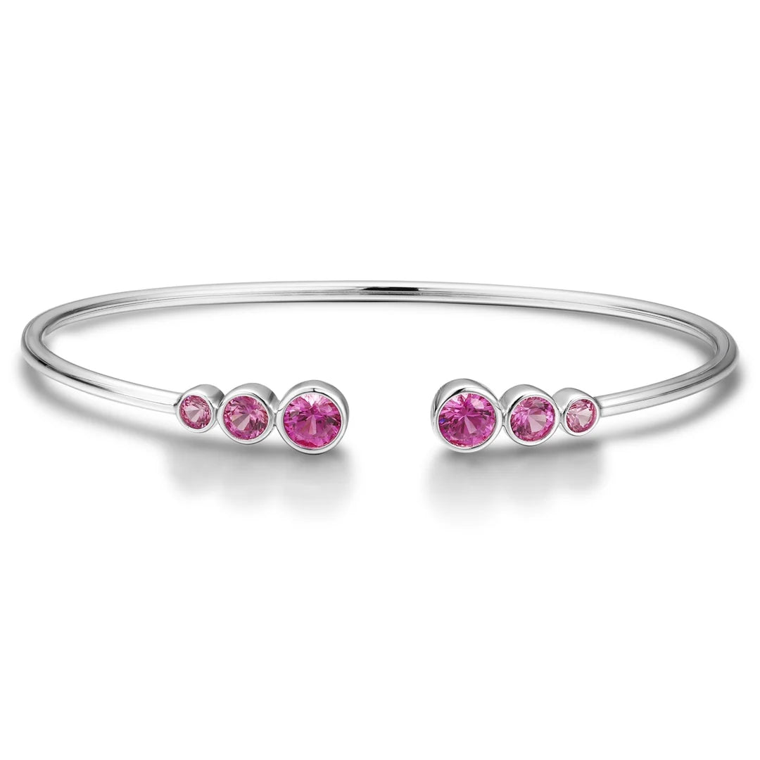 Gemfiori 925 Sterling Silver Bracelets for Women Lab Grown Colorful Sapphire Simple Design Silver Bangles Daily Wear Accessories Gifts