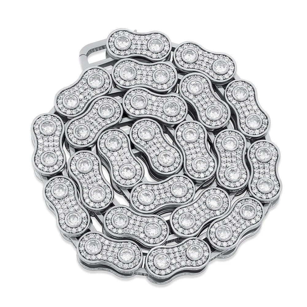 Hip Hop 5A Zircon INS Bicycle Chain Design Luxury Men's Cuban Link Necklaces Rhodium Plated for Parties Weddings Wholesale
