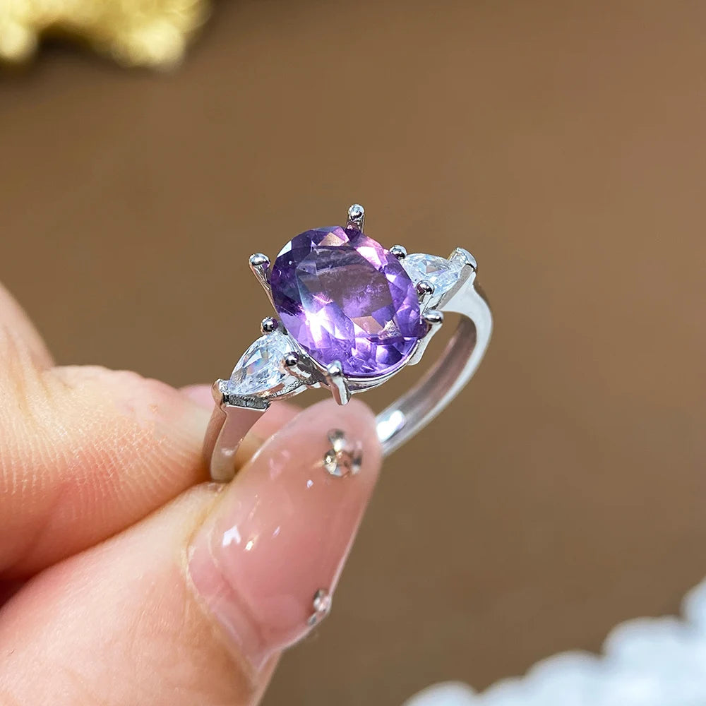 Gioiellieri Low Price Bulk Classic Engagement Wedding Party Platinum/Gold Plated 925 Sterling Silver Natural Amethyst Rings for