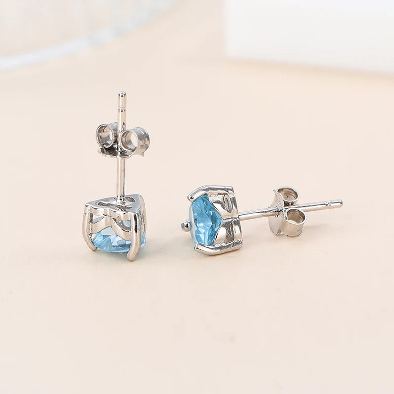 Gioiellieri High Quality 925 Sterling Silver Stud Earrings Featuring Natural Sky Blue Topaz Stone, Elegant Gift For Women