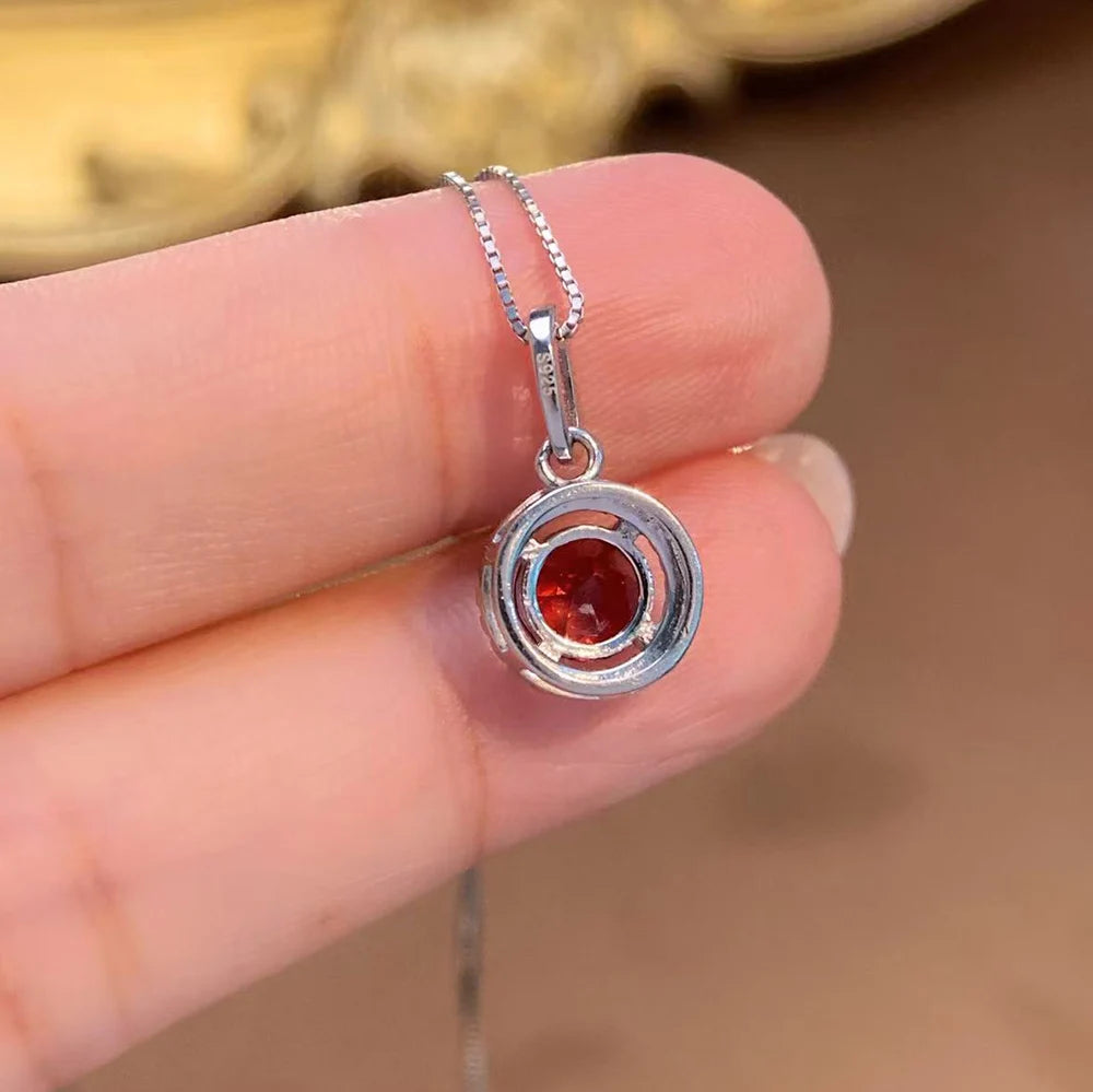 Rhodium Plated Sterling Silver Garnet Women's Trendy Gift Tiny CZ Round Pendant Necklace Wholesale