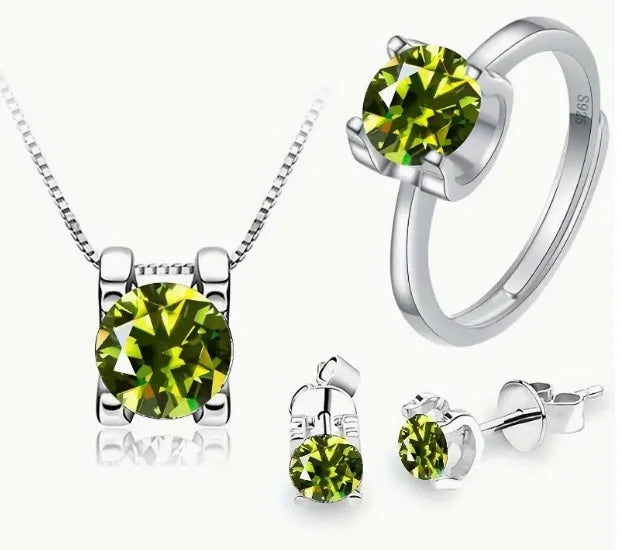 S&S 925 Silver Moissanite Cross Jewellery Set | Necklace, Earrings & Ring | Multi-Colour