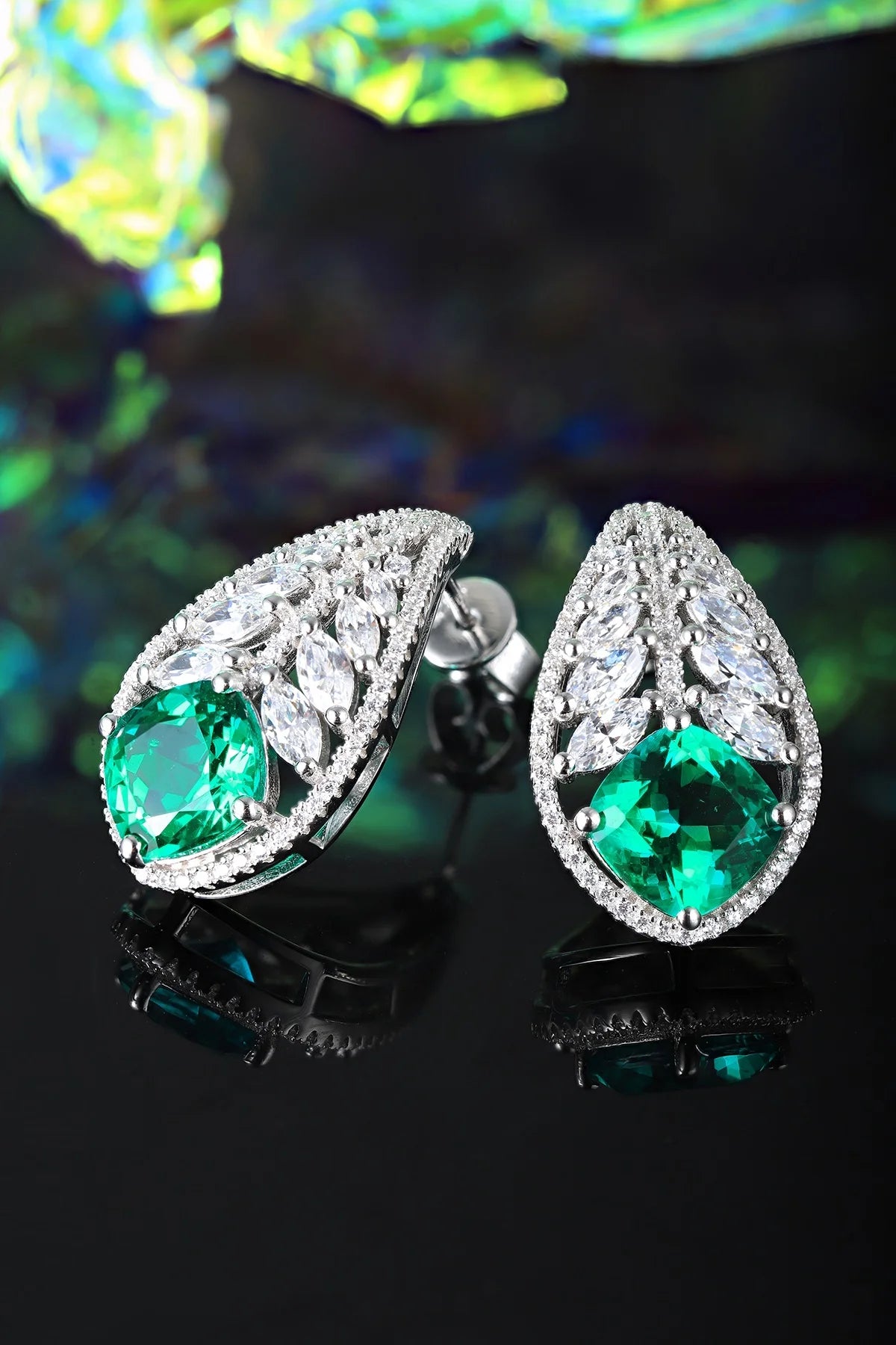 Gemfiori Anster High Quality S925 Lab Grown Emerald Earring Stud Dainty Gemstone Stud Earrings for Women Daily Wear Gift
