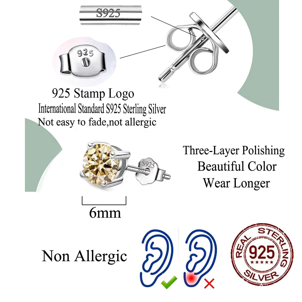 S&S 925 Sterling Silver 6mm Round CZ Stud Earrings – 6 Colours – Collection